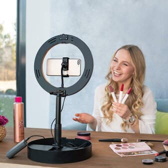 Ringlamp met statief - Compact - Draagbaar -  128 led&#039;s - Instelbare kleurtemperatuur en helderheid