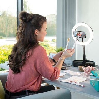 Ringlamp met statief - Compact - Draagbaar -  128 led&#039;s - Instelbare kleurtemperatuur en helderheid