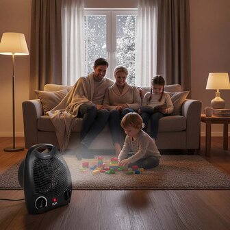 Ventilatorkachel - Regelbare thermostaat - Veilig: Oververhittingsbeveiliging &eacute;n omvalbeveiliging - Zwart