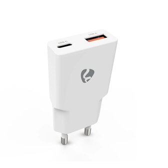 Oplader 20 W | GaN | PD3.0 | Snellaad functie | 1.5 / 2.0 / 2.22 / 3.0 A | Outputs: 2 | USB-A / USB-C&trade; | Automatische Voltage Selectie | Wit