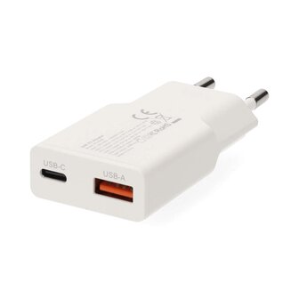 Oplader 30 W | GaN | PD3.0 30W | Snellaad functie | 1.5 / 2.0 / 2.5 / 3.0 A | Outputs: 2 | USB-A / USB-C&trade; | USB-C&trade; (Los) Kabel | 1.50 m | Automatische Voltage Selectie | Wit