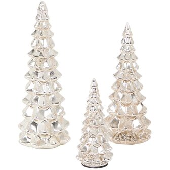 Glazen Kerstbomenset met LED-verlichting &ndash; 3 stuks - Pure Kerstsfeer in elk detail - Timer - Warm-wit Ledlicht