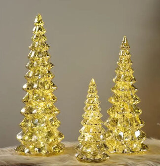 Glazen Kerstbomenset met LED-verlichting &ndash; 3 stuks - Pure Kerstsfeer in elk detail - Timer - Warm-wit Ledlicht