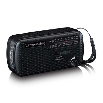 Bijzonder complete Radio / Noodradio - FM / KG op Zonne energie / Handslinger / Oplaadbaar + zaklamp + powerbank
