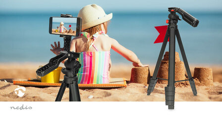  Lichtgewicht reisstatief voor foto/video met ge&iuml;ntegreerde camera- en smartphonehouder - Max. draagvermogen: 3 kg | Min. werkhoogte: 41.5 cm | Max. werkhoogte: 160 cm 