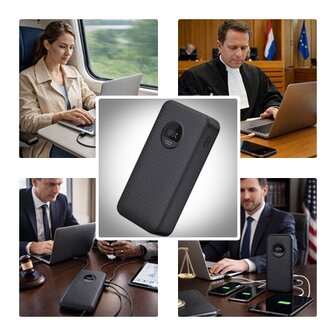 Powerbank 20000mAh -  Snel laptops, tablets en smartphones opladen - Display en intrekbare USB-C-kabel - 65W PD 