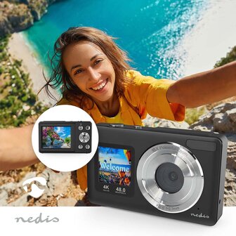Digitale Ultra HD Foto / Video camera - Dubbel scherm - 48 MPixel - 4K@30fps - 5 MPixel CMOS - Zwart