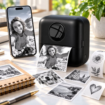Printer - Afdrukken zonder inkt - Wit / Zwart - Bluetooth&reg; - 200 dpi - Etiketten / Foto's - Mobiele fotografie