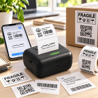Printer - Afdrukken zonder inkt - Wit / Zwart - Bluetooth&reg; - 200 dpi - Etiketten / Foto's - Mobiele fotografie