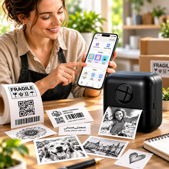 Printer - Afdrukken zonder inkt - Wit / Zwart - Bluetooth&reg; - 200 dpi - Etiketten / Foto's - Mobiele fotografie