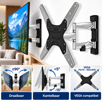  Design muurbeugel - Aluminium - 3 draaipunten -  Kantelfunctie - Max. 30 Kg - voor tv's van 23-55 " 
