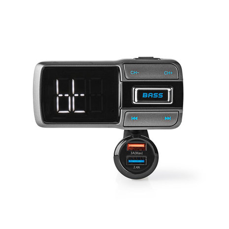 FM-Transmitter voor in de Auto - Bluetooth® - Bass Boost - microSD-Kaartsleuf - Handsfree Bellen - Spraakbediening - 3,0 A / 2,4 A