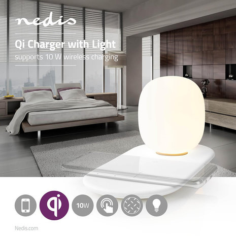 LED-Nachtlamp met Touch-Bediening | Draadloze Qi-Lader voor Smartphone | 10 W