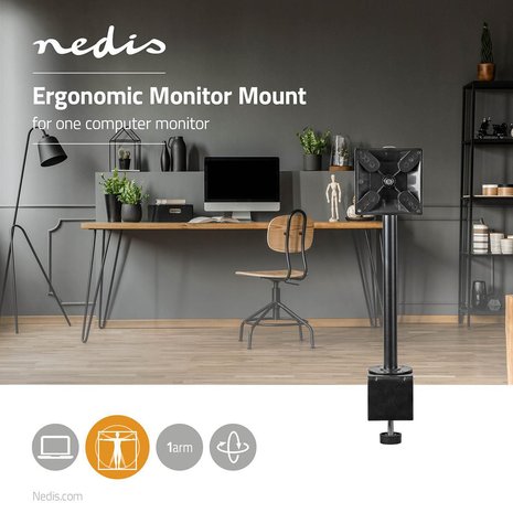 Ergonomische Monitorbeugel voor Bureaus - Eén Monitor-Arm - Draai- en Kantelbaar - Zwart