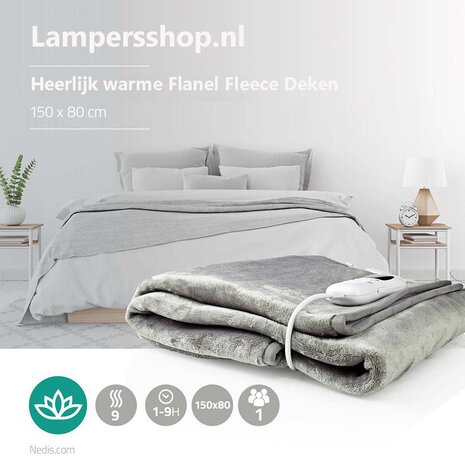Heerlijk warme flanel fleece Elektrische Deken  - 150 x 80 cm - 9 warmtestanden - Timerfunctie - Oververhittingsbeveiliging