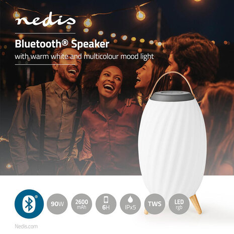 Bluetooth® Speaker met Sfeerverlichting | 6 uur | Sfeerontwerp | 90 W | Mono | RGB / Warm Wit | IPX5 | Koppelbaar | Grijs / Wit