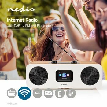 Internetradio | Tafelmodel | Bluetooth® / Wi-Fi | DAB+ / FM / Internet | 2.4 " | Kleurenscherm | 34 W | Afstandbestuurbaar | App-gestuurd | Wekker | Bruin / Wit