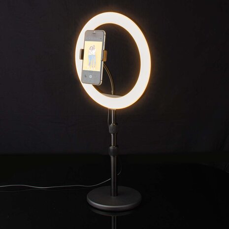 Ringlicht 10 inch | 120 LED's | 2700 - 6700 K | Grondplaat | Zwart