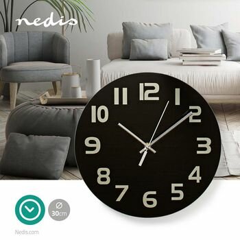 Wandklok | Diameter: 300 mm | Glas | Zwart