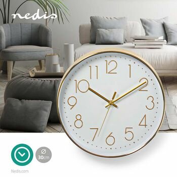 Wandklok | Diameter: 300 mm | Kunststof | Goud / Wit