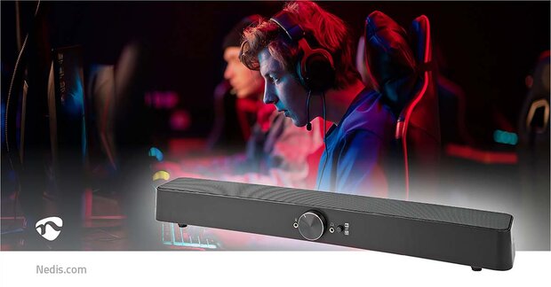 Smartphone / Gaming / PC Soundbar - Speaker-kanalen: 2.0 - USB Gevoed - 3,5 mm Male - 30 W - LED - Volumebediening