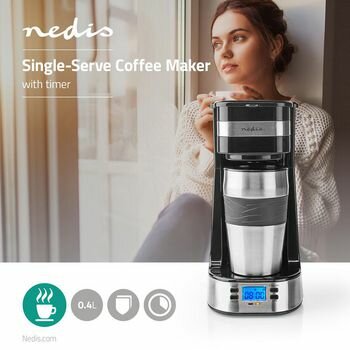Koffiezetapparaat - Filter Koffie - 0.4 liter- 1 Kop - Timer schakelaar - Zilver / Zwart