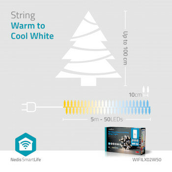 SmartLife Decoratieve LED | Koord | Wi-Fi | Warm tot Koel Wit | 50 LED's | 5.00 m | Android™ / IOS