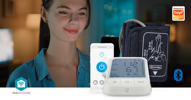 SmartLife Bloeddrukmeter Arm - Bluetooth® -| LCD-Scherm - 22 - 42 cm - Aanduiding van stil houden / Detectie van onregelmatige hartslag / Detectie voor het dragen van armband