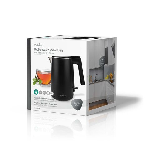 Stijlvolle zwarte waterkoker- 1 liter - 360 graden draaibaar - Verborgen verwarmingselement - Strix®-controller - Droogkookbeveiliging