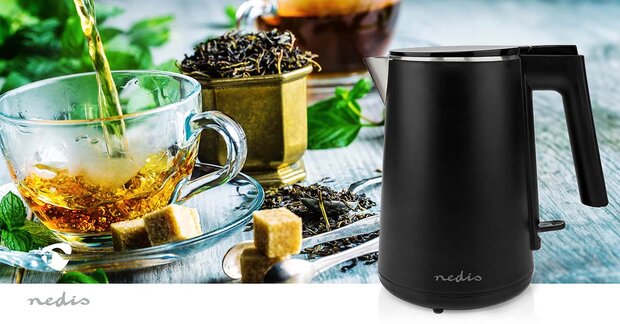 Stijlvolle zwarte waterkoker- 1 liter - 360 graden draaibaar - Verborgen verwarmingselement - Strix®-controller - Droogkookbeveiliging