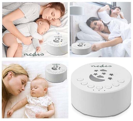 Heerlijk slapen, een gevoel van rust en geborgenheid - 18 rustgevende geluiden - Dimbare LED-lamp met 10 kleuren - Ook bijzonder effectief  voor pasgeborenen