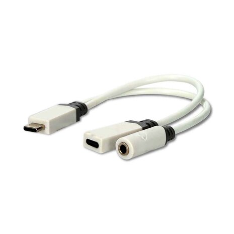 USB-C™ Adapter USB 2.0 - USB-C™ Male - USB-C™ Female / 3,5 mm Female - 0.10 m - Rond - Verguld - PVC - Wit