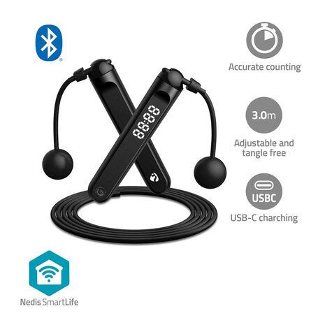 SmartLife Springtouw - Bluetooth® - Dual Hall sensor - LED-Scherm - 3.00 m - Snoerloze Ballen / Tasje