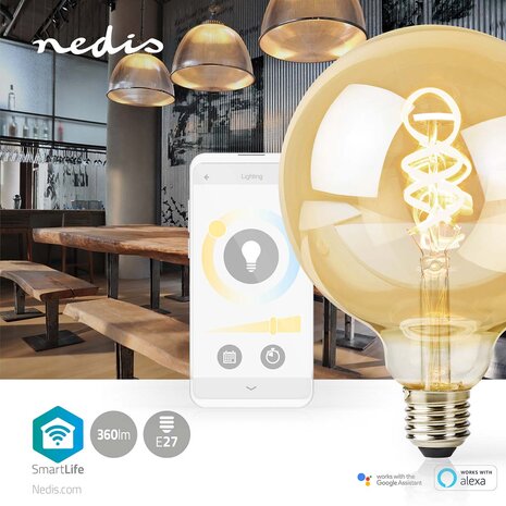 SmartLife LED Filamentlamp Wi-Fi | E27 | 360 lm | 4.9 W | Warm tot Koel Wit | 1800 - 6500 K | Glas | Android™ / IOS | Globe