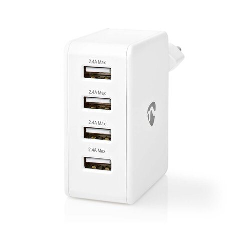 Oplader 24 W | Snellaad functie | 4x 2.4 A | Outputs: 4 | 4x USB-A - Wit