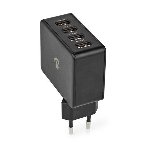 Oplader 24 W | Snellaad functie | 4x 2.4 A | Outputs: 4 | 4x USB-A - Zwart