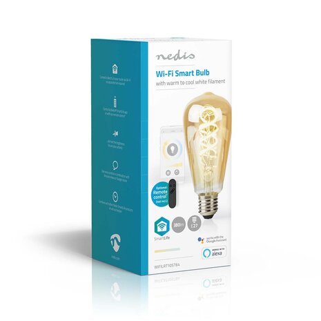 SmartLife LED Filamentlamp Wi-Fi | E27 | 360 lm | 4.9 W | Warm tot Koel Wit | 1800 - 6500 K | Glas | Android™ / IOS | ST64 | 1 Stuks