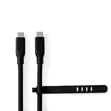 Flexibele siliconen USB-Kabel - Raakt niet in de knoop - USB-C™ Male | USB-C™ Male | 240 W | 8K@30Hz | 20 Gbps | Vernikkeld | 1.00 m | Rond | Silicone | Zwart 