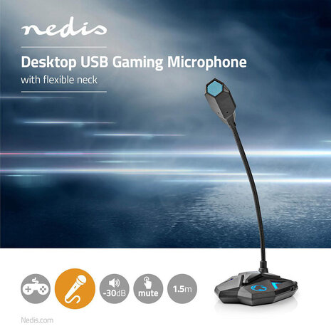 Streaming- en Gamingmicrofoon Gebruikt voor: Desktop / Notebook | USB | Output: 1x 3,5 mm Audio Out | Aan/uit knop | Koptelefoonoutput