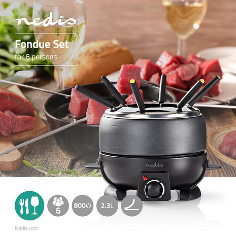 FEESTDAGEN-TIP - Universele Fondueset - 6 Personen - 2.3 liter - Regelbare temperatuur - 800 W - Koelbestendige Handgrepen - Antislip onderkant - Oververhittingsbeveiliging