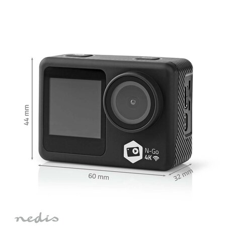 Action Cam Dubbel scherm | 4K@30fps | 16 MPixel | Waterbestendig tot: 30.0 m | 90 min | Wi-Fi | App beschikbaar voor: Android™ / IOS | Mounts inbegrepen