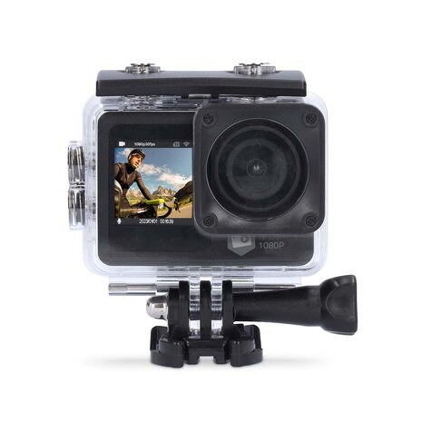 Action Cam Dubbel scherm | 1080p@30fps | 12 MPixel | Waterbestendig tot: 30.0 m | 70 min | Wi-Fi | App beschikbaar voor: Android™ / IOS | Mounts inbegrepen