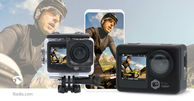 Action Cam Dubbel scherm | 1080p@30fps | 12 MPixel | Waterbestendig tot: 30.0 m | 70 min | Wi-Fi | App beschikbaar voor: Android™ / IOS | Mounts inbegrepen