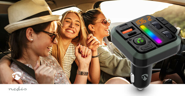 FM-Audiotransmitter voor Auto Gefixeerd | Handsfree bellen | 1 " | Amber-Scherm | Bluetooth® | PD 18 W / PD 24 W | Snelladen | Bass boost | Google Assistant / Siri 