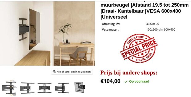 SUPERPLATTE Draai- en Kantelbare TV-Muurbeugel 43 - 90 " - Maximaal schermgewicht: 50 kg - Minimale muurafstand: 19.6 mm - 2 Draaipunt(en)