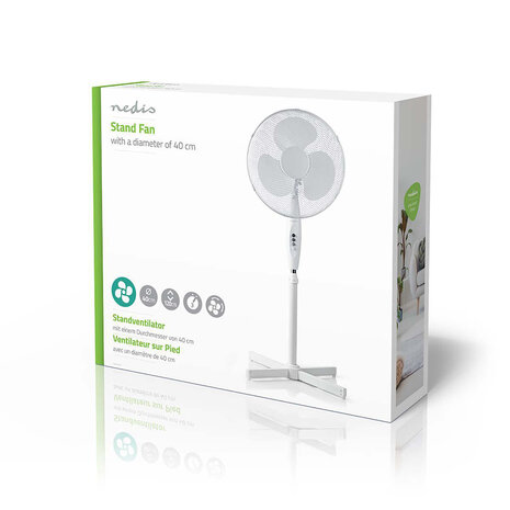 Staande ventilator - Minimaal geluid - Diameter 40 cm - 3 snelheden - Oscillatiefunctie - Wit