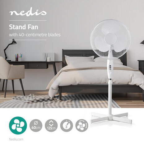 Staande ventilator - Minimaal geluid - Diameter 40 cm - 3 snelheden - Oscillatiefunctie - Wit
