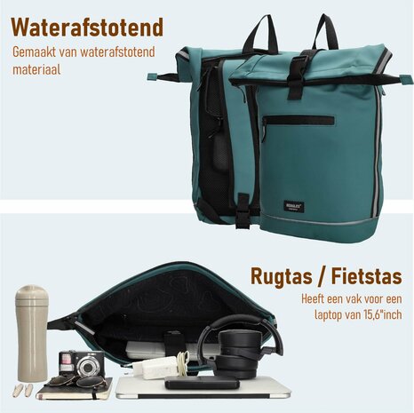 Superhandige waterproof Beagles Originals 2-in-1 Rugzak & Fietstas - Petrol