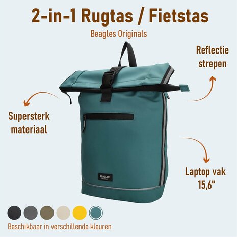 Superhandige waterproof Beagles Originals 2-in-1 Rugzak & Fietstas - Petrol