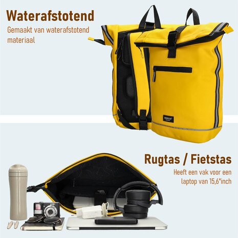 Superhandige waterproof Beagles Originals 2-in-1 Rugzak & Fietstas - Geel